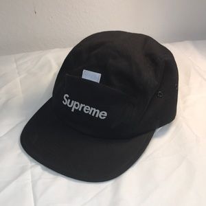 SUPREME Black Camp Cap w/ Reflective Tab and Pocket. NEW w/ Tags.